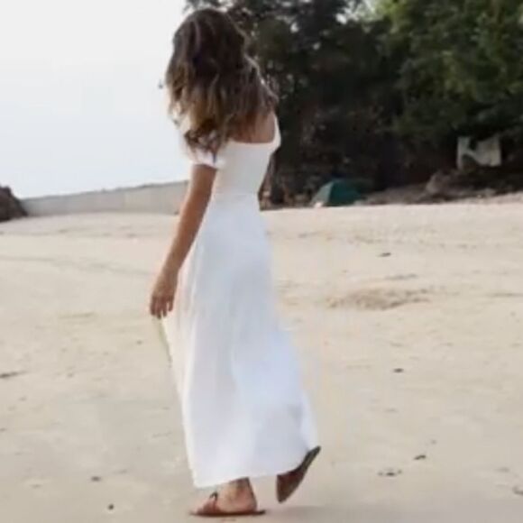 Summer Puff Sleeve Floral Split Maxi Dress White 2XL - Picture 9 of 13